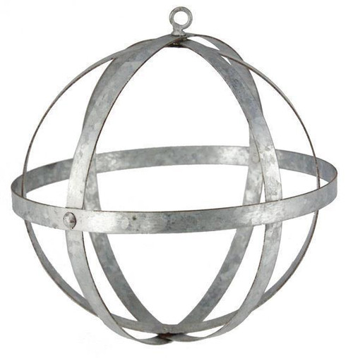 Galvanized Metal Geometric Sphere, Movable Silver Bands, 12" Floral Garden Orb, ShopWildThings.com