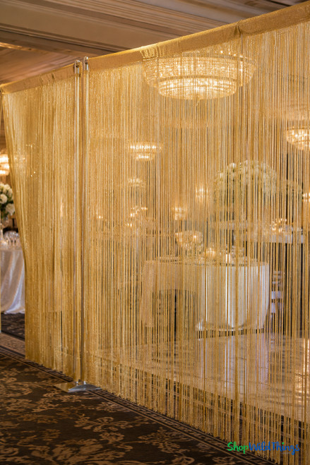 String Curtain Gold & Metallic Lurex 3 ft x 7.3 ft Fire Treated  (trimmable length!)