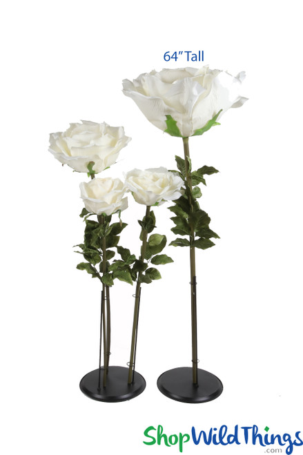 Oversized XXL Silk Rose Bloom w/Removable Stem - White - 64H x 26W