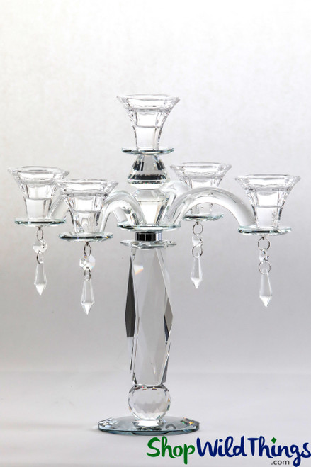 Real Crystal Candelabra, 12" Tall Clear Candelabra with 5 Cups by ShopWildThings.com