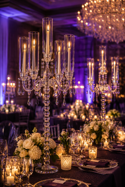 Hurricane Glass Tall Taper Candle Crystal Candelabra ShopWildThings.com