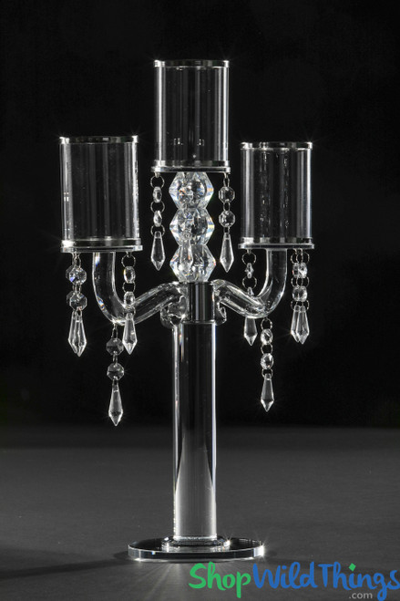 Real Crystal Candelabra, 3 Silver Rimmed Cups, 17" Tall Elegant Centerpiece by ShopWildThings.com