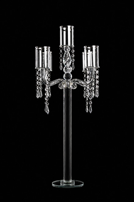 Real Crystal Candelabra, 5 Cups Rimmed in Silver, 30" Tall Elegant Centerpiece by ShopWildThings.com
