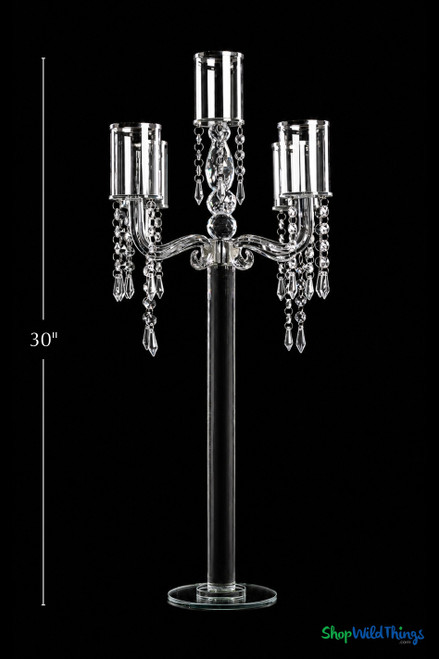 Detachable Arms Candelabra, Silver Accented Real Crystal Tall Candle Holder