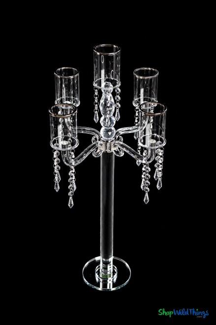Detachable Arms Candelabra, Silver Accented Real Crystal Tall Candle Holder