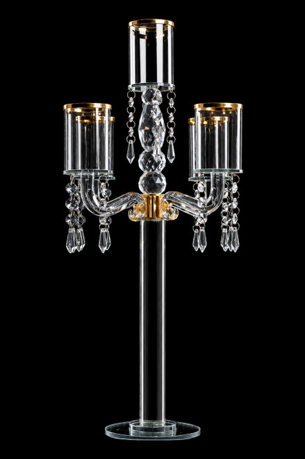 Real Crystal Candelabra, 5 Cups Rimmed in Gold, 24" Tall Elegant Centerpiece by ShopWildThings.com