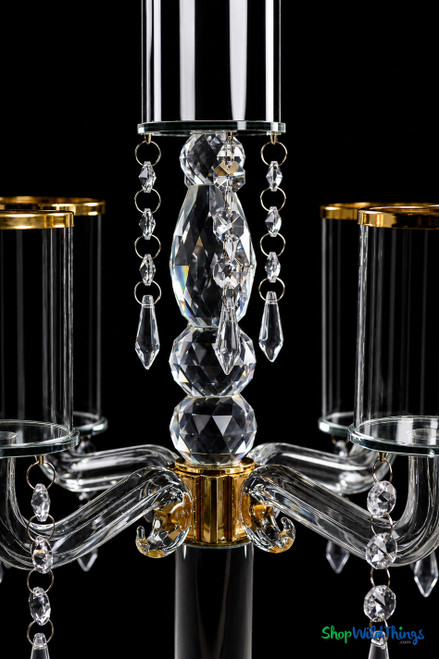 Detachable Arms Candelabra, 2Ft Tall Gold Rimmed Real Crystal Tall Candle Holder by ShopWildThings.com