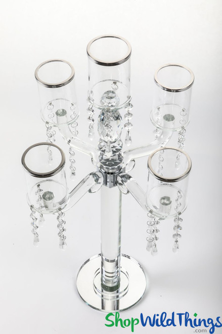 Detachable Arms Candelabra, 2Ft Tall Silver Rim Accented Real Crystal Tall Candle Holder by ShopWildThings.com