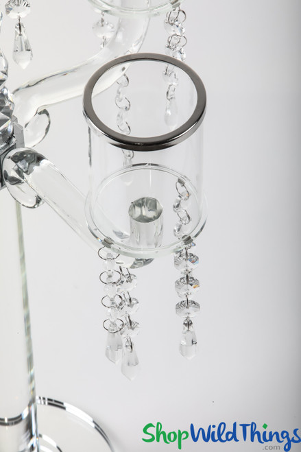 Crystal Beaded Wedding & Event Candelabra, Stunning 5 Cup Silver Rimmed Real Crystal by ShopWildThings.com