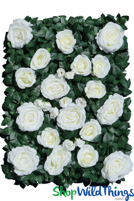 Ivory Cream Roses Premium with Greenery Leaves Backdrop Flower Wall ShopWildThings.com