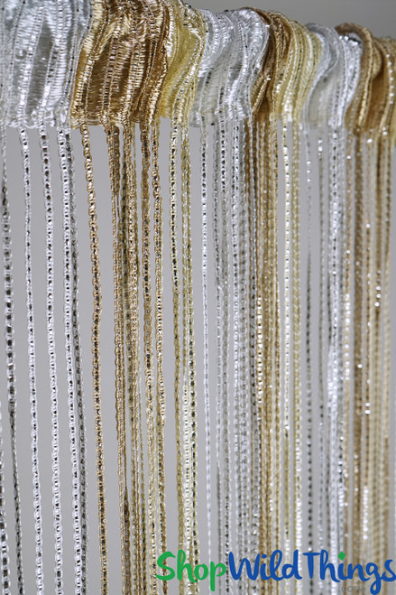 Ivory Sparkle Mix String Curtains Create Ideal Backdrops for Stages, Photo Shoots and Trade Show Booths by ShopWildThings.com