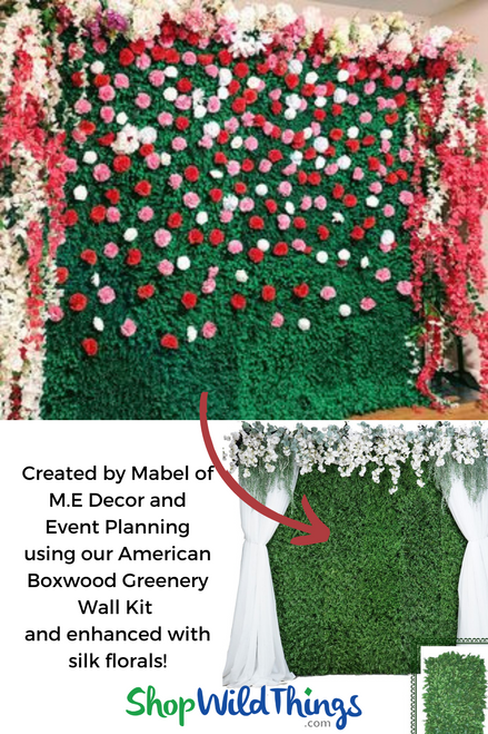 American Boxwood DIY Backdrop Kit by ShopWildThings - enhanced with silk florals for a spring photo wall!
