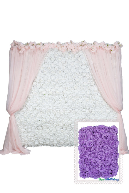 Flower Wall Kit, 8Ft x 8Ft Portable Backdrop, Assorted Purple Flowers, Very Full | ShopWildThings.com