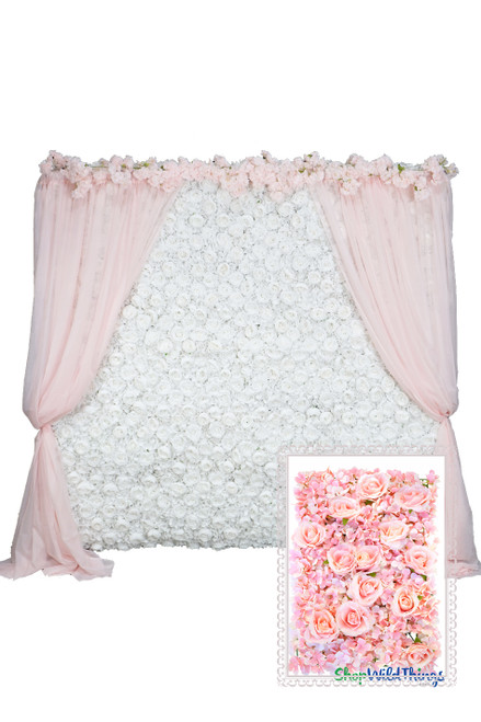 Flower Wall Kit, 8Ft x 8Ft Portable Backdrop, Assorted Large Pink Flowers, Very Full | ShopWildThings.com