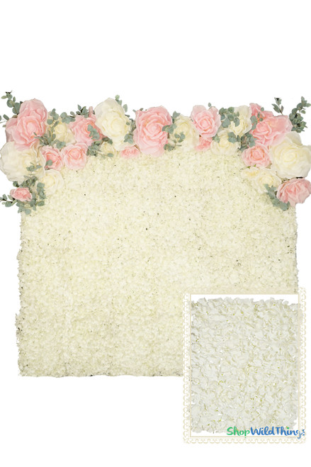 Flower Wall Kit, 8Ft x 8Ft Portable Backdrop, Cream Hydrangea Flowers, Very Full | ShopWildThings.com