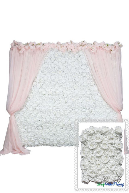 Flower Wall Kit, 8Ft x 8Ft Portable Backdrop, Large Assorted White Flowers, Very Full | ShopWildThings.com