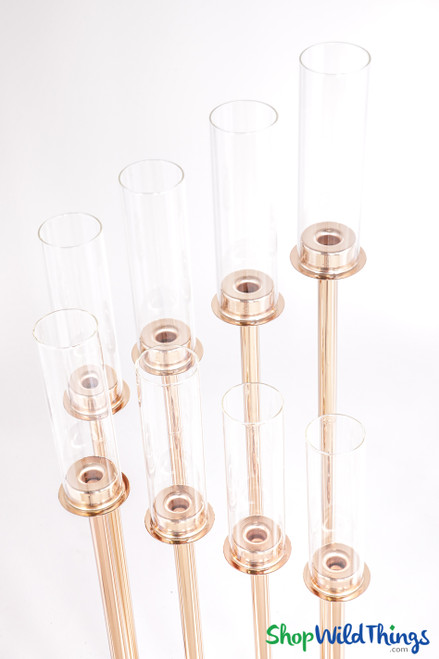 ShopWildThings Gold Tall Centerpiece Hurricane Metal Stem Candle Holder Display Extra large Dramatic