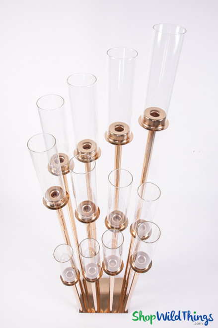 Gold Hurricane Stem Candle Holder Centerpiece Stand with Real Glass Holders
