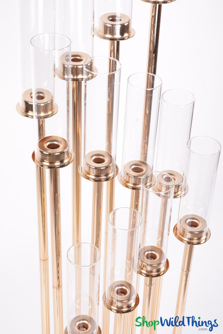Real Glass Hurricane Candle Holder Stand Gold Cluster 12 Tapers Centerpiece ShopWildThings.com