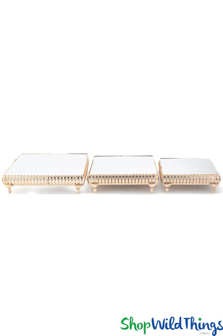 COMING SOON! Mirror Top Cake Stand / Riser - Square Set of 3 - Gold Metal