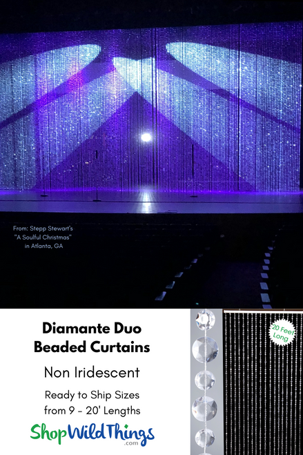 Dazzling Stage Decor with Extra Long Beaded Curtains by ShopWildThings.com
Create a magical stage set with Non-Iridescent Diamante Duo Beaded Curtains by ShopWildThings.com! Available in ready to ship sizes up to 24’, with custom lengths and columns available- make your stage sparkle with these showstopper beaded curtains.
