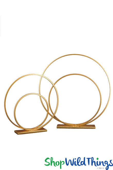 Set of 2 Double Circle Floral Frames, Decorative Round Tabletop Centerpieces, Gold Circular Floral Hoops by ShopWildThings.com