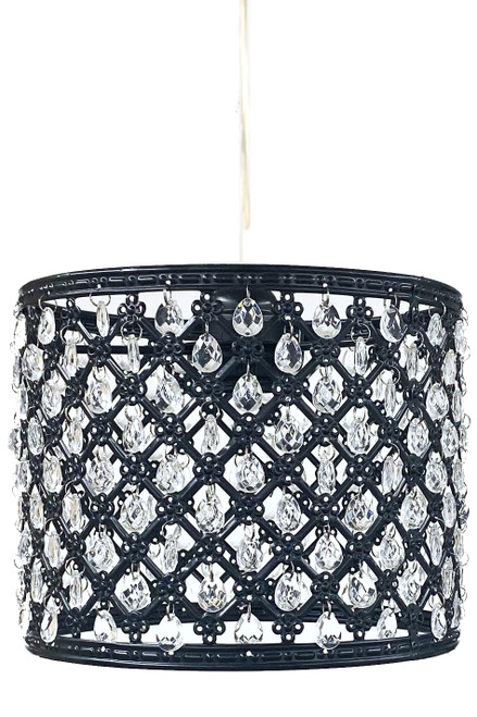 Chandelier Black Drum with Crystal Beads & Light Kit 8" x 6.5" by ShopWildThings.com