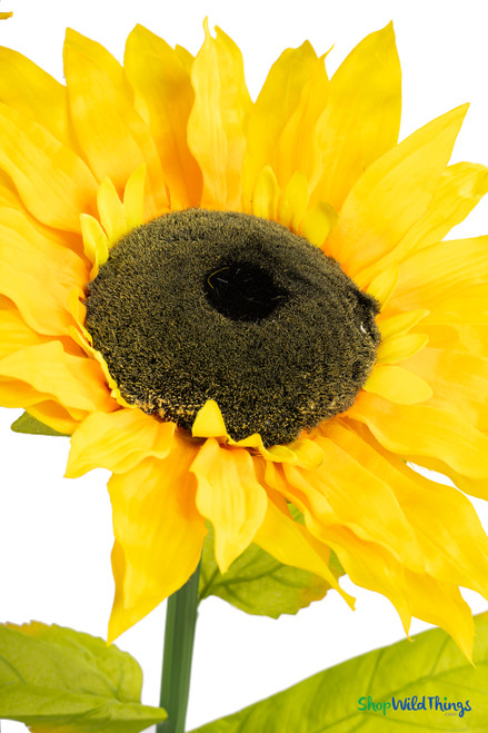 Close Up of Brilliant Yellow Silk Sunflower Petals and Head Center | ShopWildThings.com
