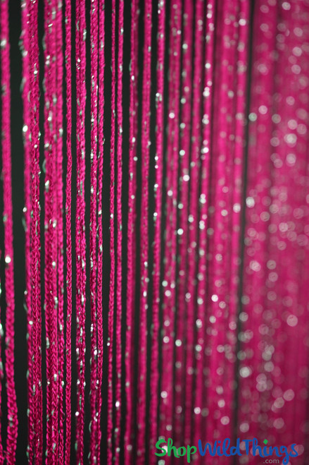 Fuchsia Pink String Curtain with Metallic Silver Threads | 3'W x