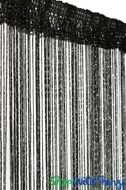 Black String Curtain with Metallic Thread 6.5' Long Fringe Panel for Doors and Windows by ShopWildThings.com