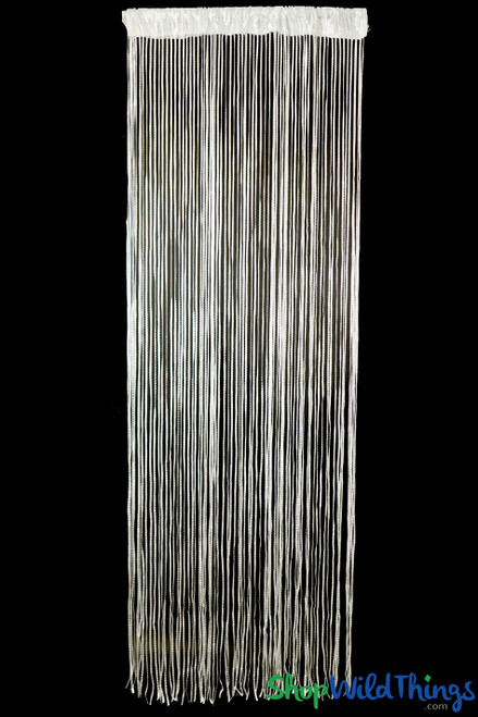 ShopWildThings.com Makes White with Silver Strands String Curtains Into Hanging Columns for Weddings & Events