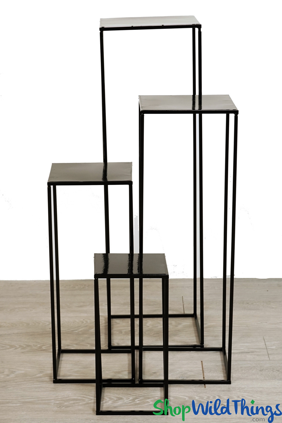 Set of 4 Black Floral Rectangle Riser, Nesting Stands W/ Top