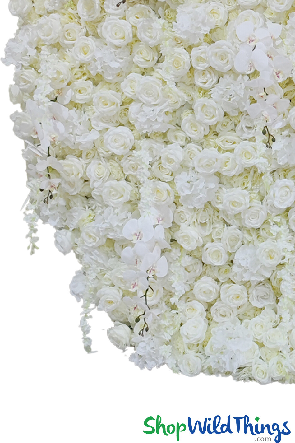 Round White & Cream Super Premium Flower Wall Kit that includes Orchids