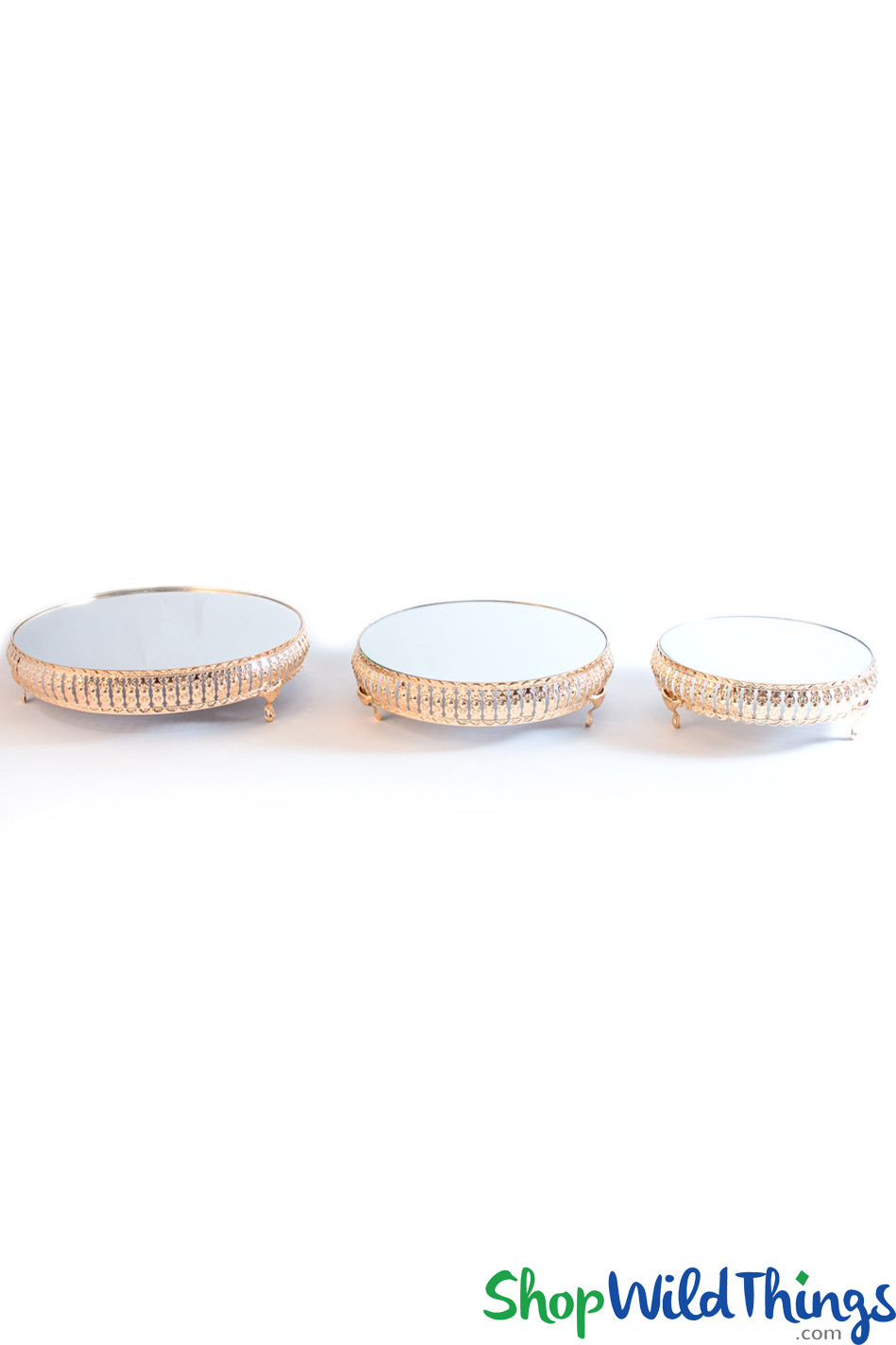 Mirror Top Cake Stand Set of 3 Round Gold Risers
