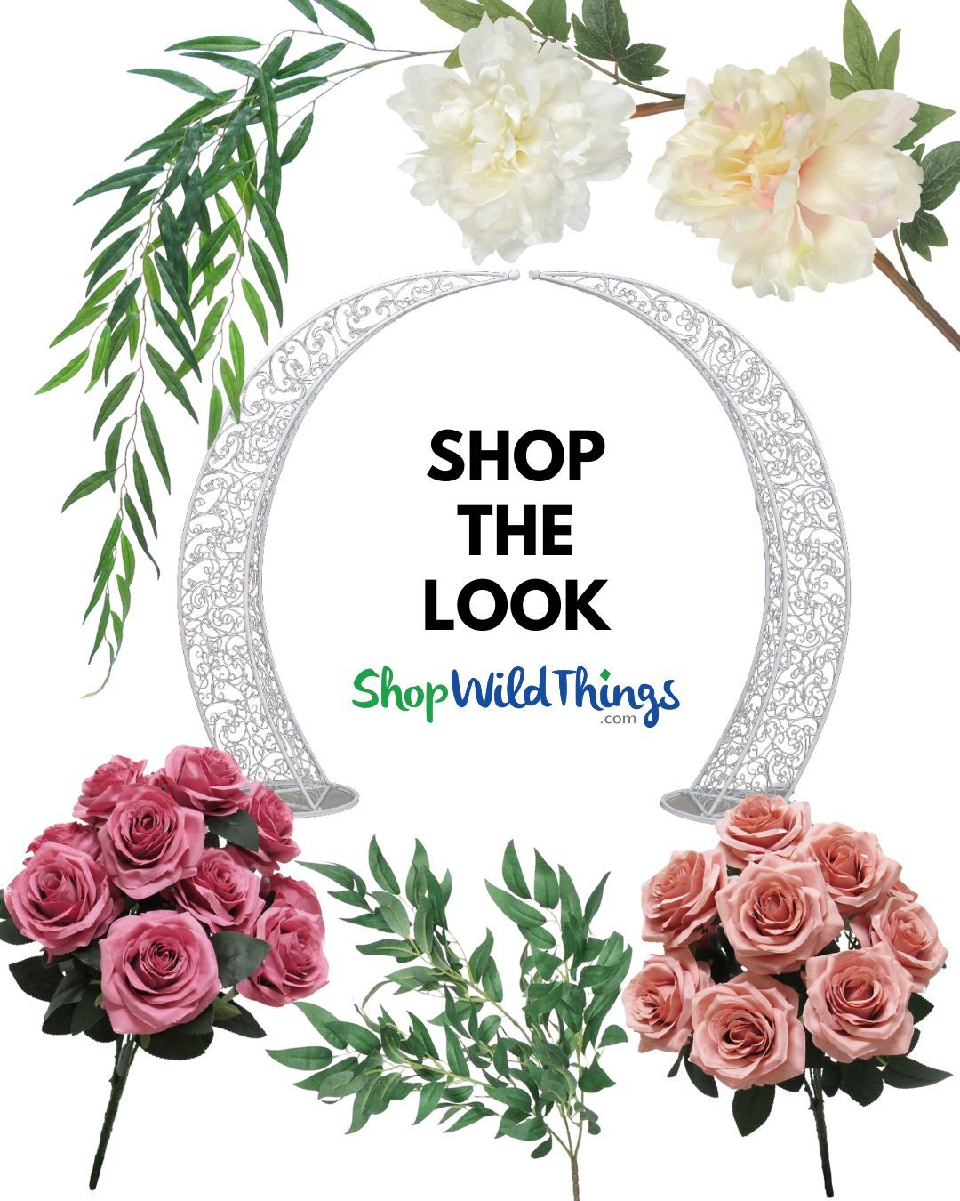Create a Dreamy Lakeside Wedding with Half Moon Arches, Artificial Silk Florals, Greenery, and Garlands with ShopWildThings.com