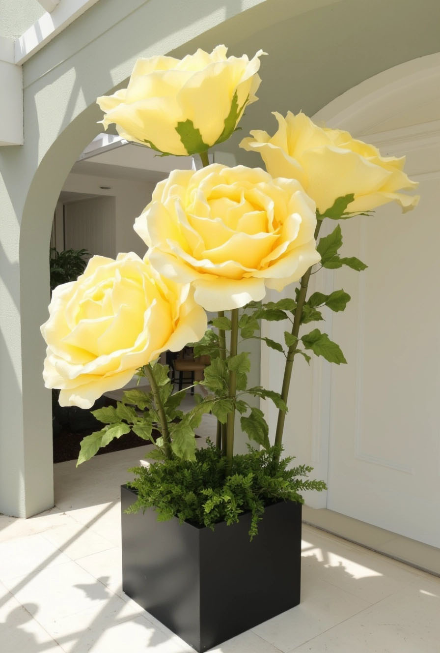 Butter Yellow Giant Flowers That Bring the Drama Make a bold impression with oversized Roses and Peonies in creamy yellow. Whether styled on their own or grouped in clusters, they bring sculptural beauty to weddings, parties, and editorial shoots.