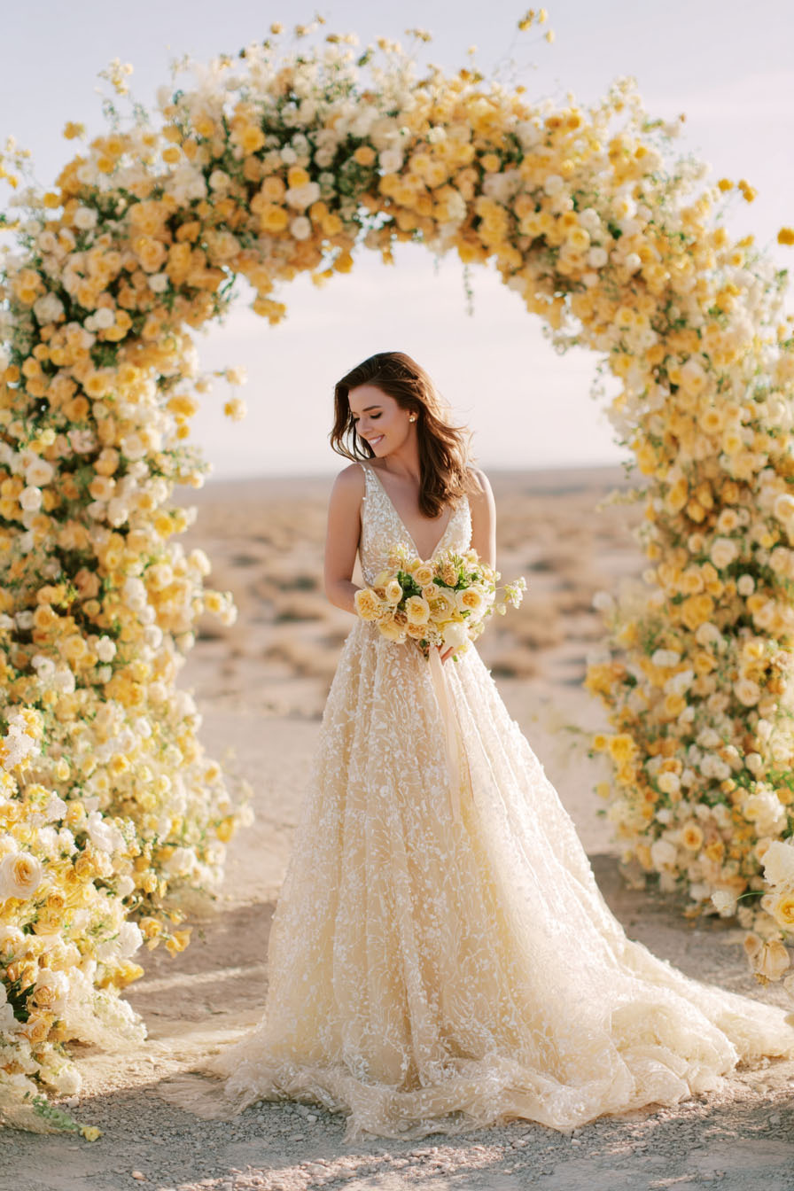 Decorating Weddings with Butter Yellow Silk Florals These warm-toned silk florals add the perfect glow to tabletops, entrances, and arches. A must-have for designers working in the season’s most elegant and trending palette.
