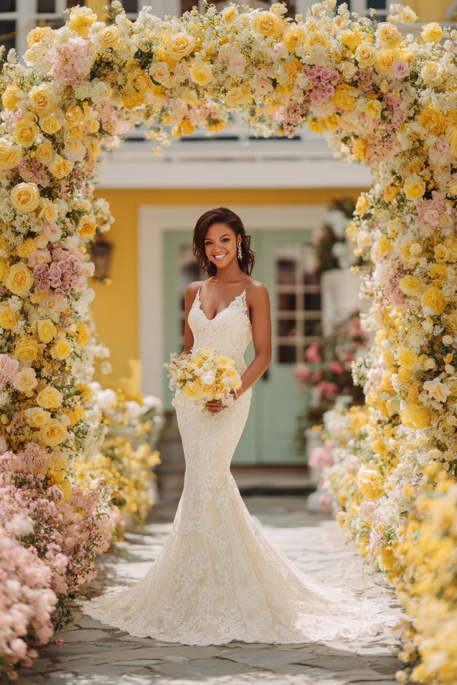 Decorating Weddings with Butter Yellow Silk Florals These warm-toned silk florals add the perfect glow to tabletops, entrances, and arches. A must-have for designers working in the season’s most elegant and trending palette.
