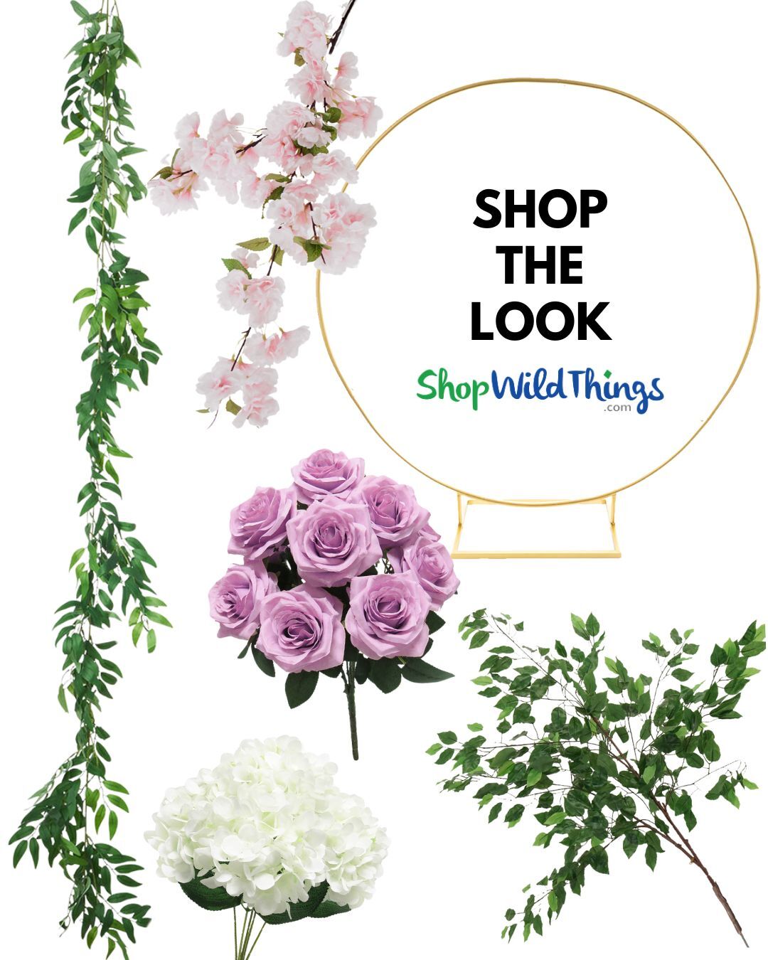 Shop The Look: Romantic Purple Floral Arch Idea for A Spring Wedding Create a dreamy light purple spring outdoor wedding decor with lilac floral arches and lush greenery – all available at ShopWildThings.com