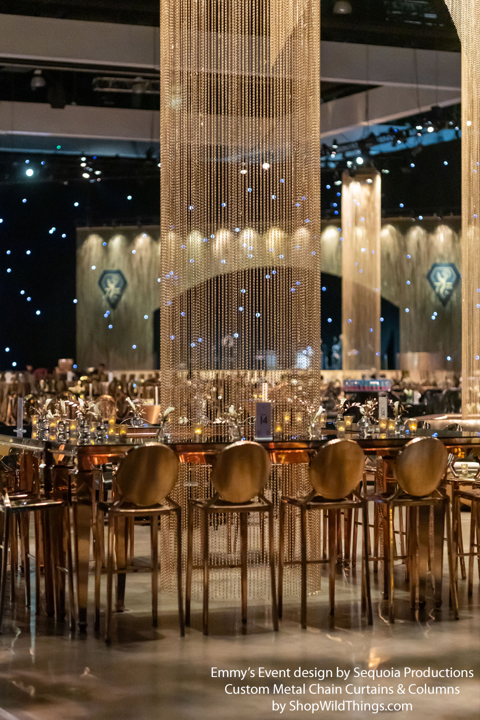 Hanging Column made with Gold Metal Chain