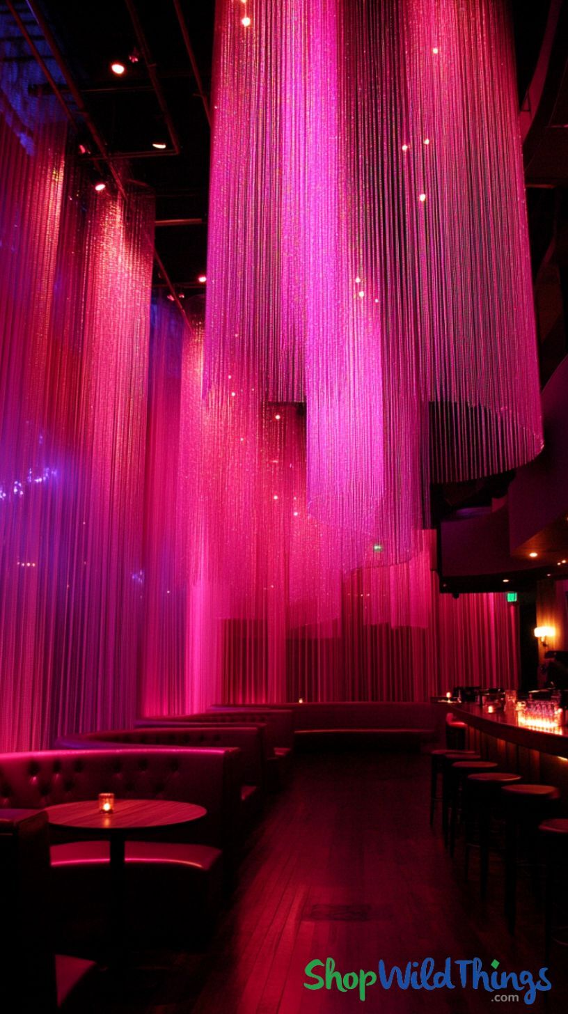 Create an unforgettable atmosphere in lounges or nightclubs using versatile String Curtains and Columns from ShopWildThings.com for modern and chic decor.