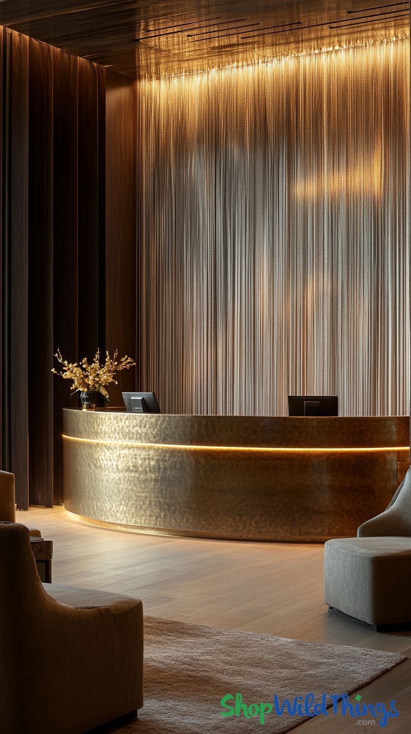 Elevate lobby design with stunning String Curtains and Columns from ShopWildThings.com, adding sophistication and warmth to commercial spaces.