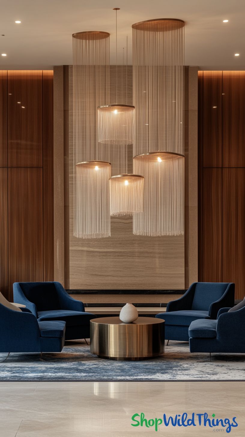 Elevate lobby design with stunning String Curtains and Columns from ShopWildThings.com, adding sophistication and warmth to commercial spaces.