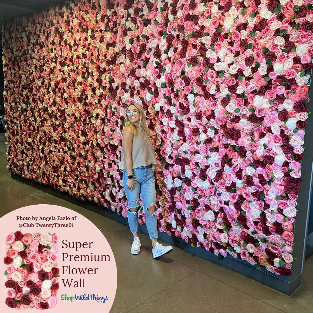 Super Premium Silk Flower Wall Panels by ShopWildThings turned into a romantic selfie wall