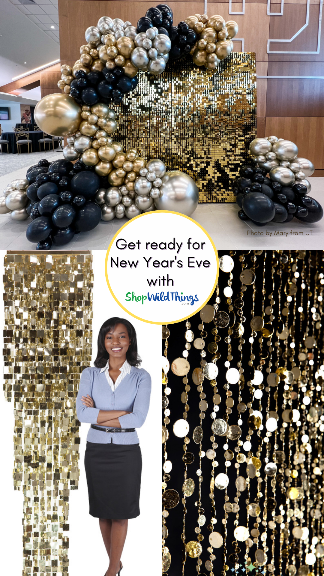 Sparkly Black and Gold New Year's Eve Party Decorations by ShopWildThing.com