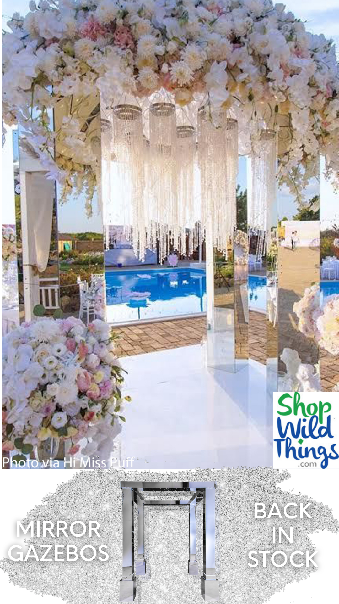 Silver Mirror Wedding Gazebo by ShopWildThings is perfect for creating WOW moments at events. Don't need a full gazebo? We carry a silver mirror arch that matches!