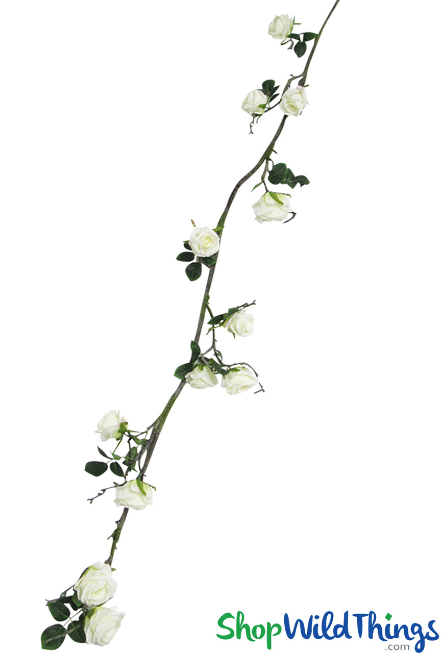 Image of Deluxe Open Rose Vine - 7.5' Flowering Bendable Garland - 13 Roses - Cream White