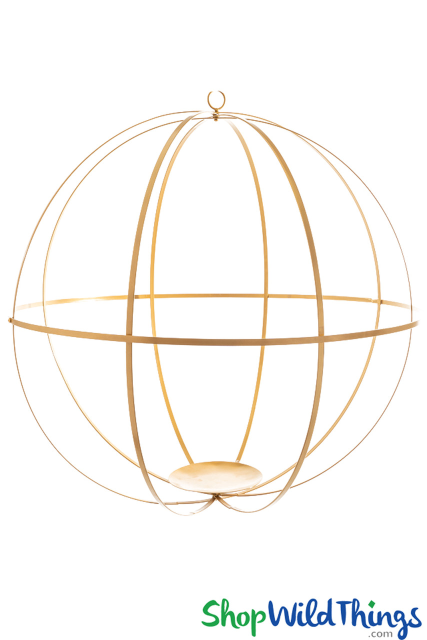 Image of Gold, Galvanized Steel and Brown Wrought Iron Folding Floral Spheres RESTOCKED!