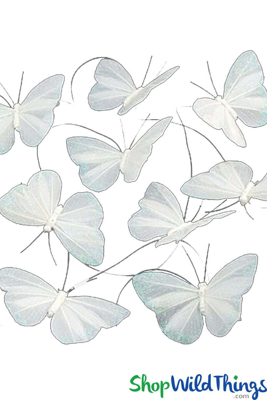 Image of RESTOCKED! White Butterfly Garland w/Real Feathers & Iridescent Glitter