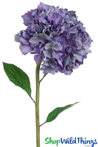 Purple Single Stem Hydrangea Silk Flower, 28